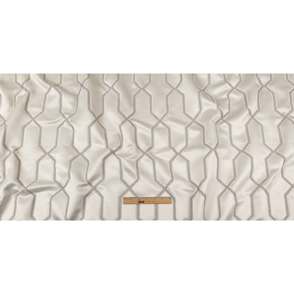 British Imported Platinum Satin-Faced Geometric Drapery Jacquard