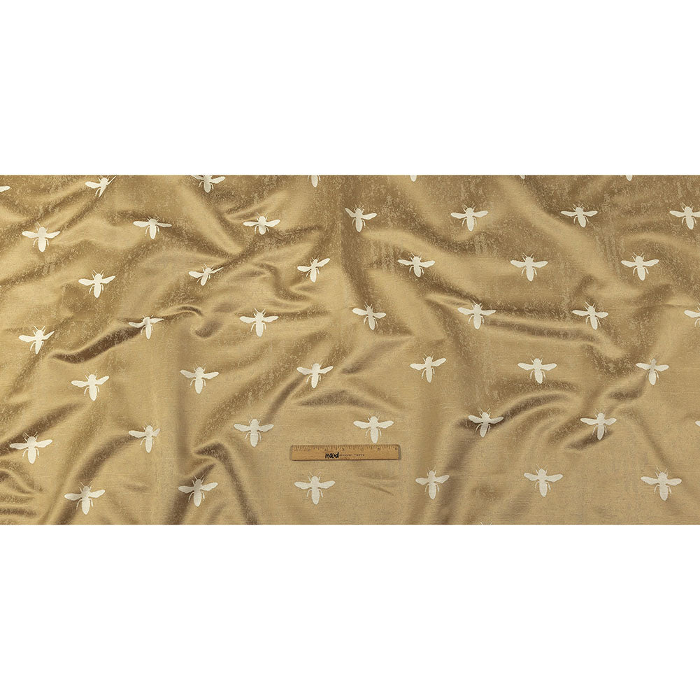 Slubbed Drapery Jacquard - Gold Buzzing Bees - British Imported