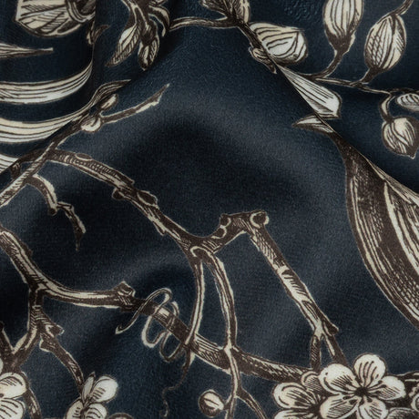 Polyester Microvelvet Print - Ocean Birds Perched in Paradise Florals - British Imported