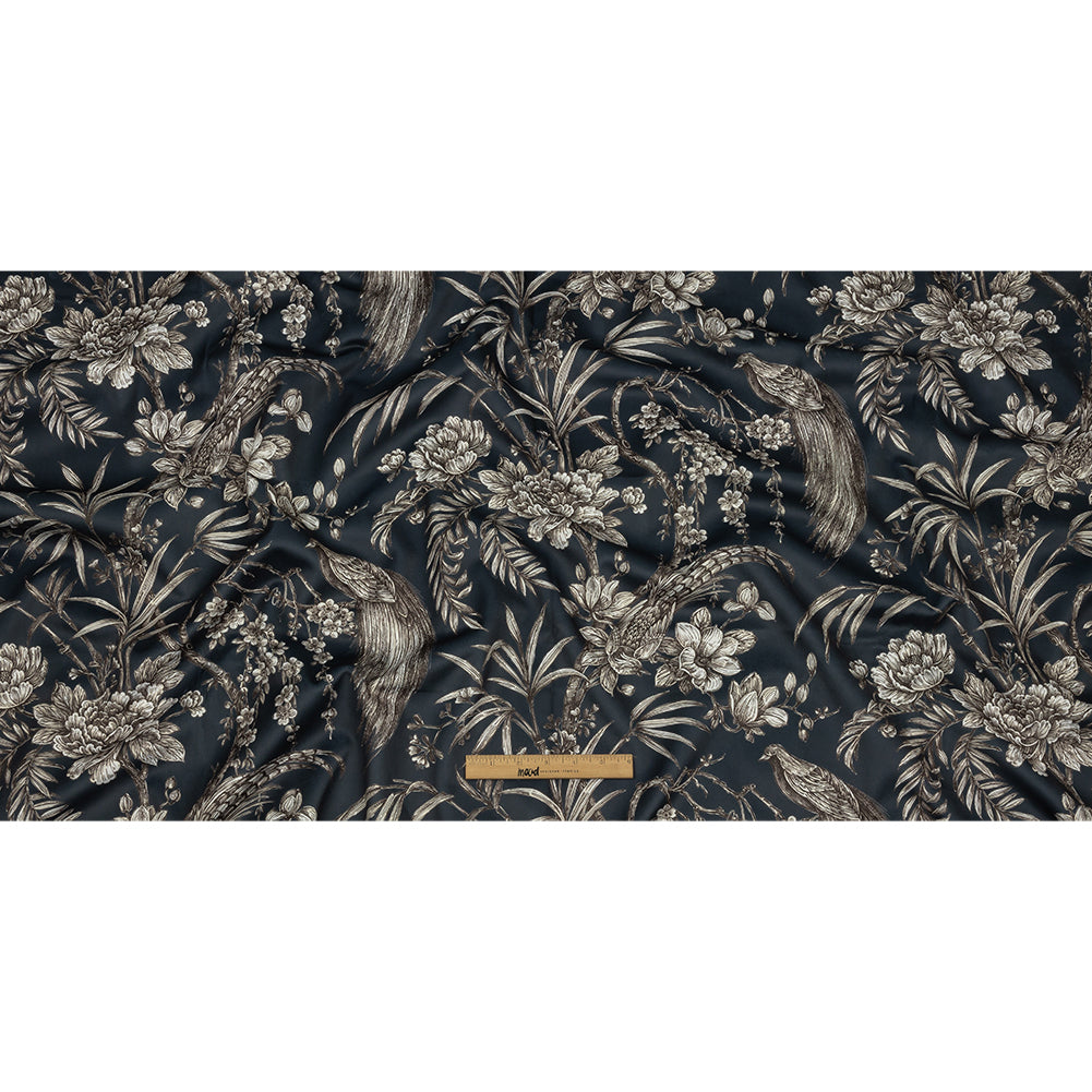 Polyester Microvelvet Print - Ocean Birds Perched in Paradise Florals - British Imported