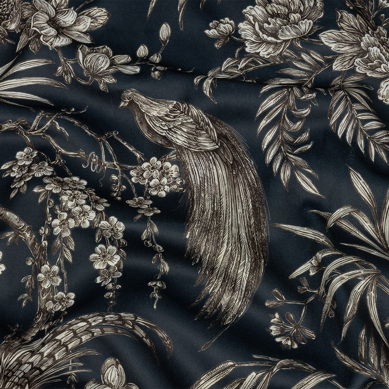 Polyester Microvelvet Print - Ocean Birds Perched in Paradise Florals - British Imported