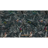 Polyester Microvelvet Print - Slate Tropical Birds and Butterflies - British Imported