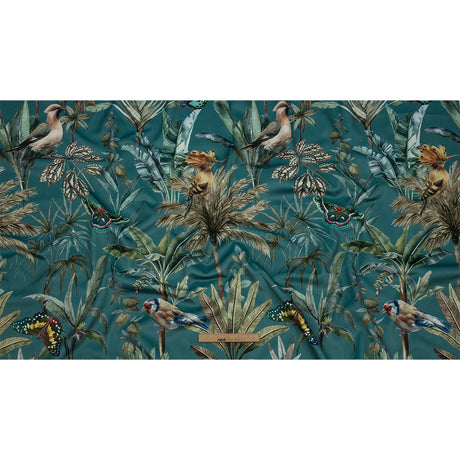 Polyester Microvelvet Print - Teal Tropical Birds and Butterflies - British Imported