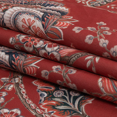 Polyester Microvelvet Print - Crimson Jacobean Floral - British Imported