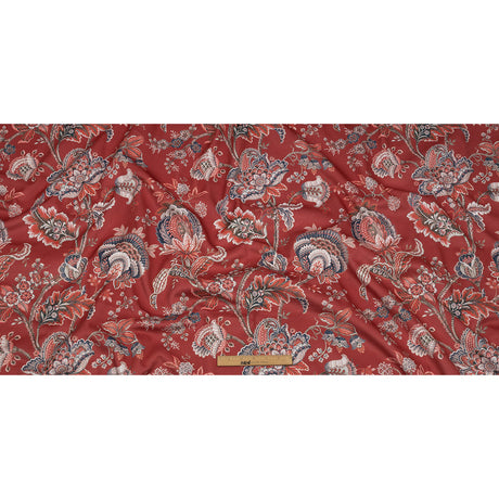 Polyester Microvelvet Print - Crimson Jacobean Floral - British Imported