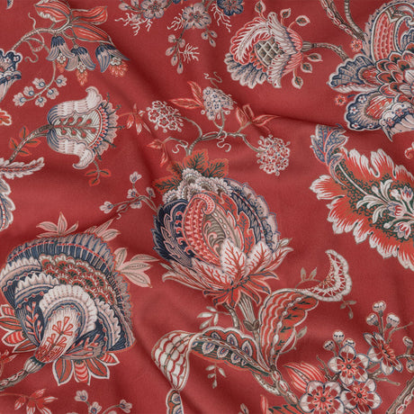 Polyester Microvelvet Print - Crimson Jacobean Floral - British Imported
