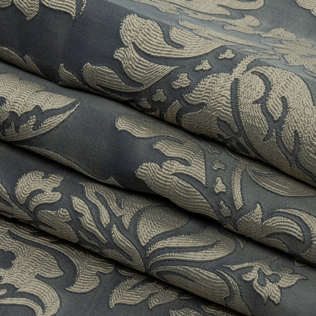 Drapery Jacquard - Graphite Leafy Damask - British Imported