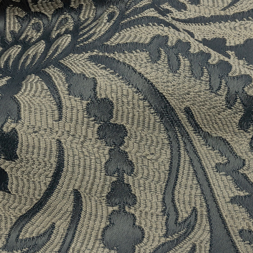 Drapery Jacquard - Graphite Leafy Damask - British Imported