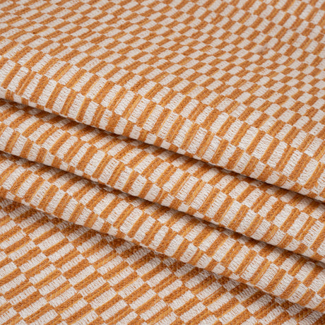 Textured Polyester and Cotton Woven - Tangerine Rectangle Checks - British Imported