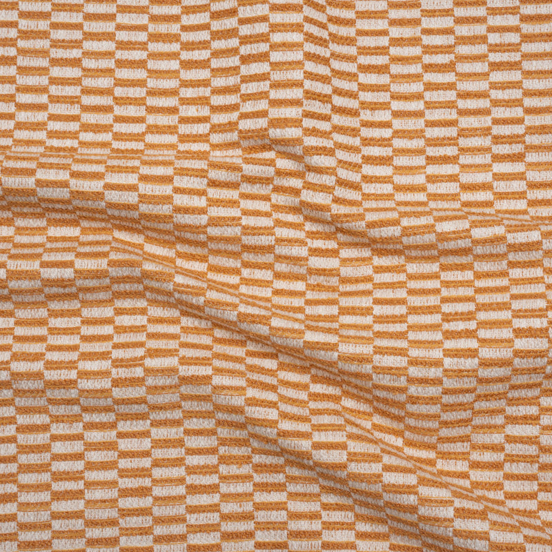 Textured Polyester and Cotton Woven - Tangerine Rectangle Checks - British Imported