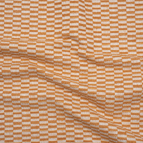 Textured Polyester and Cotton Woven - Tangerine Rectangle Checks - British Imported