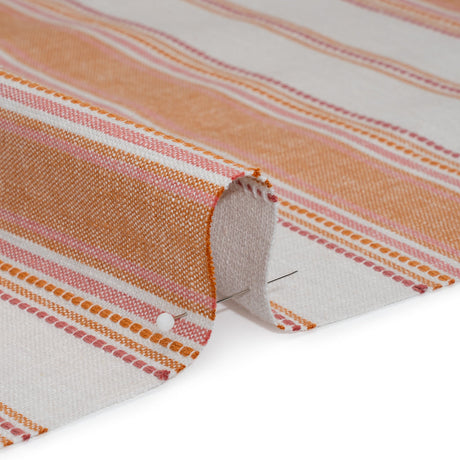 Cotton and Recycled Polyester Woven - Tangerine Tactile Stripes - British Imported