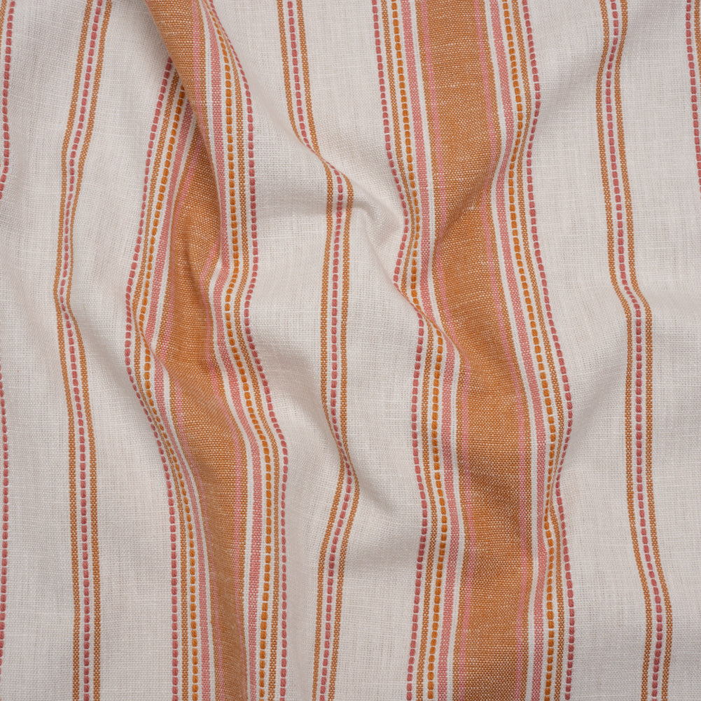 Cotton and Recycled Polyester Woven - Tangerine Tactile Stripes - British Imported