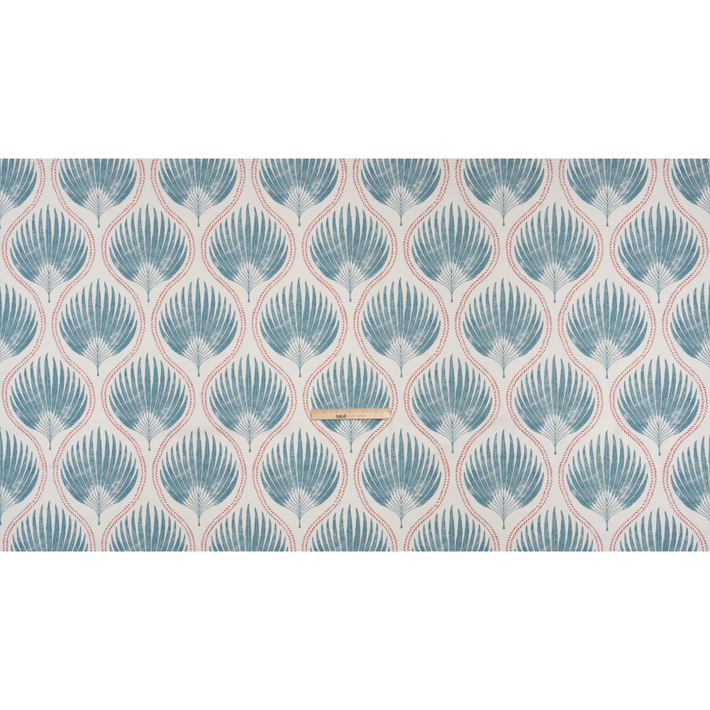 Cotton Canvas Print - Denim Palm Leaf Ogee - British Imported