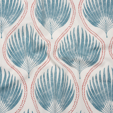 Cotton Canvas Print - Denim Palm Leaf Ogee - British Imported