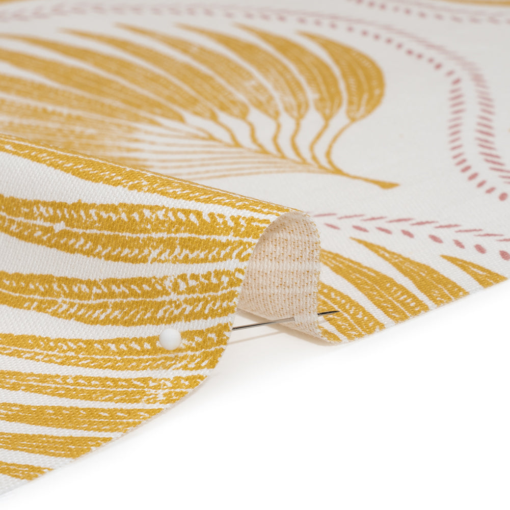 Cotton Canvas Print - Marigold Palm Leaf Ogee - British Imported