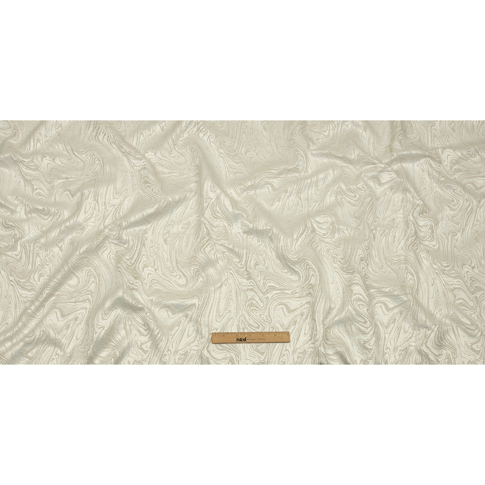 Cotton and Recycled Polyester Drapery Jacquard - Ivory Marbled Lines - British Imported