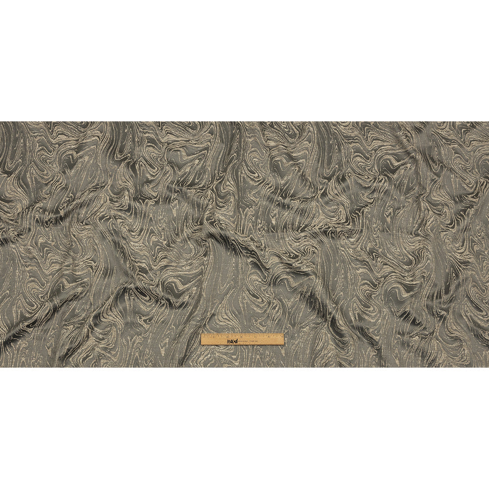 Cotton and Recycled Polyester Drapery Jacquard - Mole Marbled Lines - British Imported