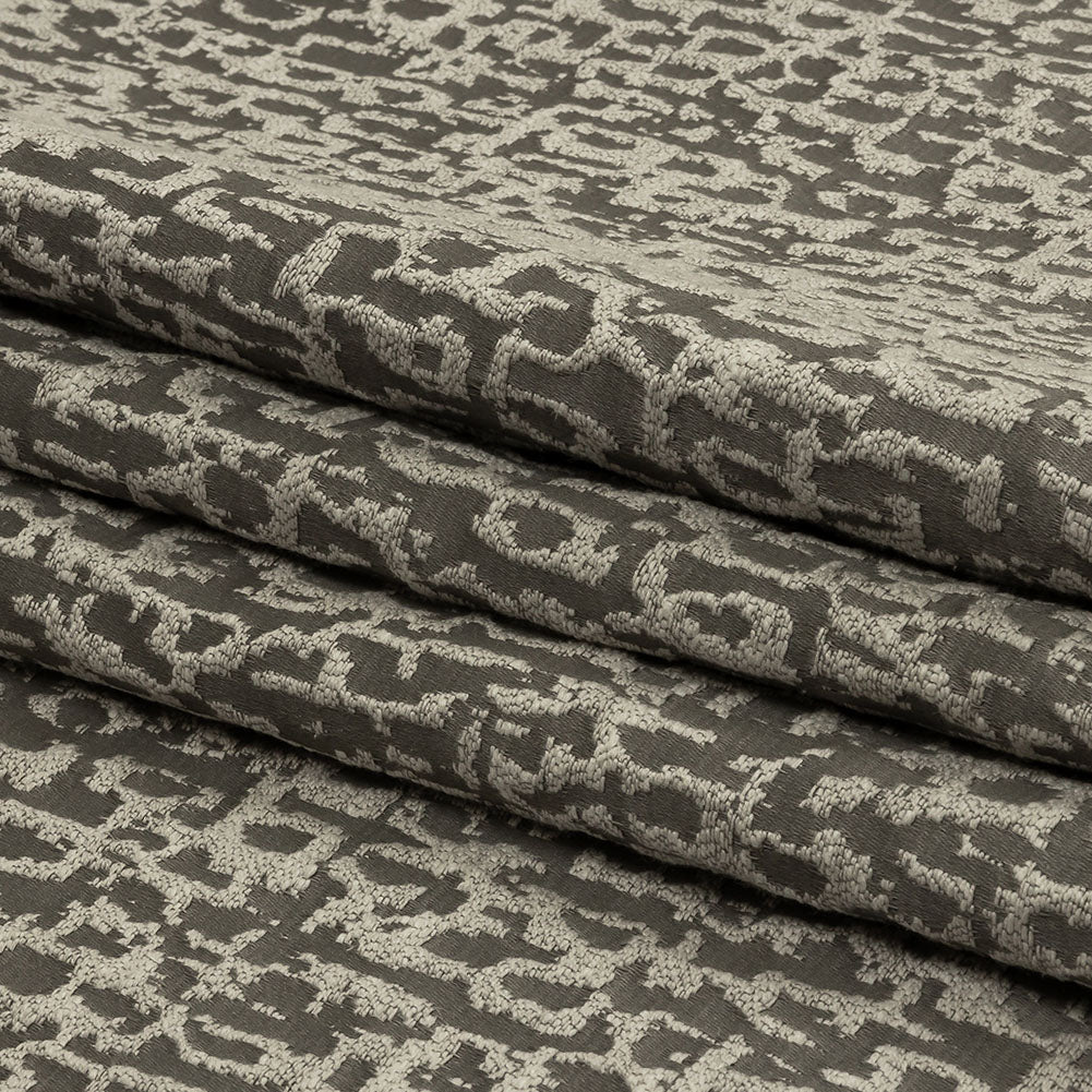 Cotton and Recycled Polyester Drapery Jacquard - Graphite Bark-Like Abstract - British Imported