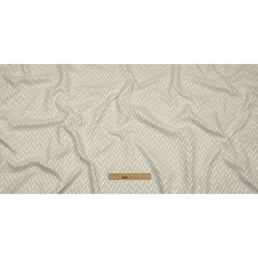 Cotton and Recycled Polyester Drapery Jacquard - Ivory Distressed Zig Zags - British Imported