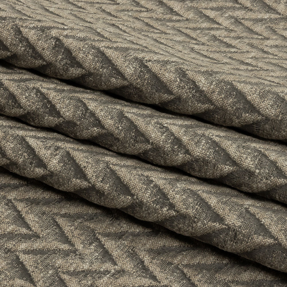 Cotton and Recycled Polyester Drapery Jacquard - Mole Distressed Zig Zags - British Imported
