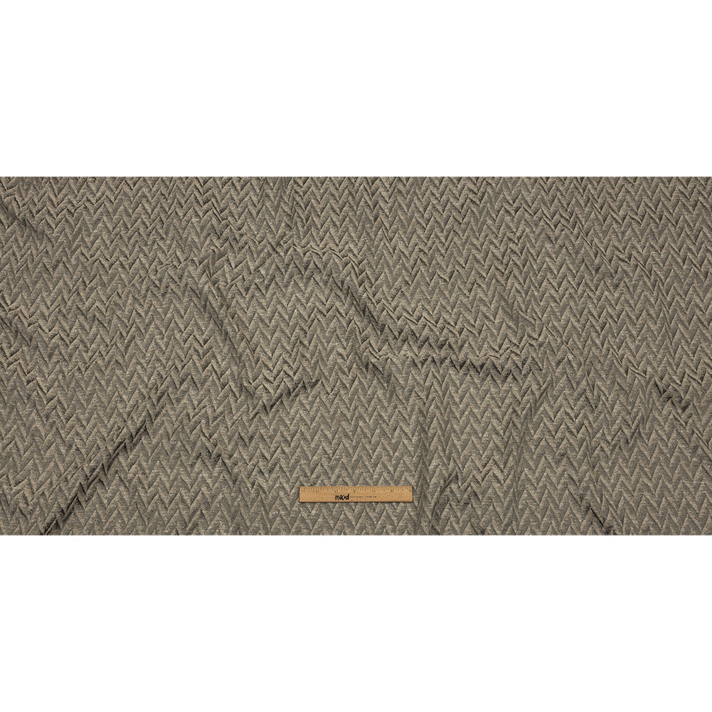 Cotton and Recycled Polyester Drapery Jacquard - Mole Distressed Zig Zags - British Imported