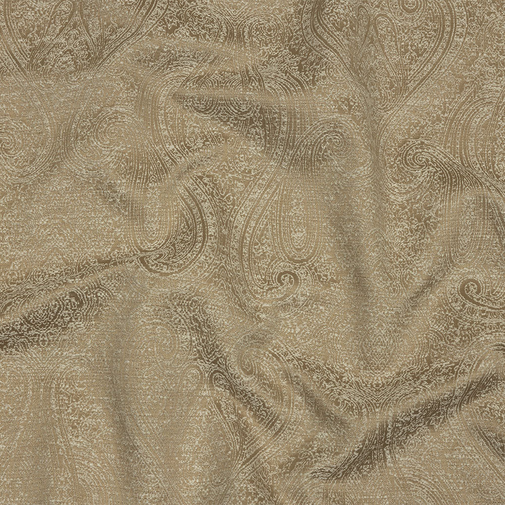 Cotton and Recycled Polyester Drapery Jacquard - Caramel Delicate Paisley - British Imported