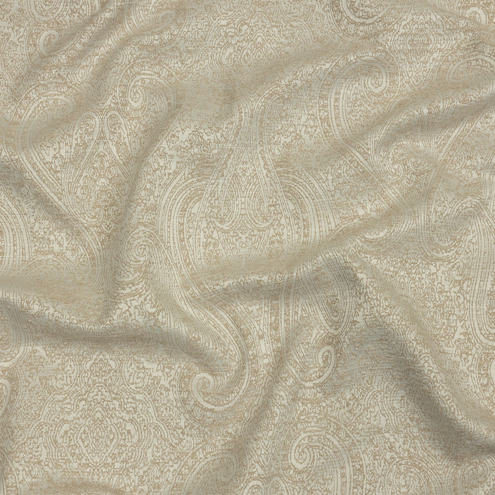 Cotton and Recycled Polyester Drapery Jacquard - Champagne Delicate Paisley - British Imported
