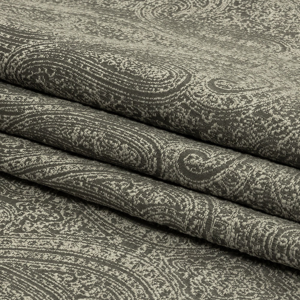 Cotton and Recycled Polyester Drapery Jacquard - Graphite Delicate Paisley - British Imported