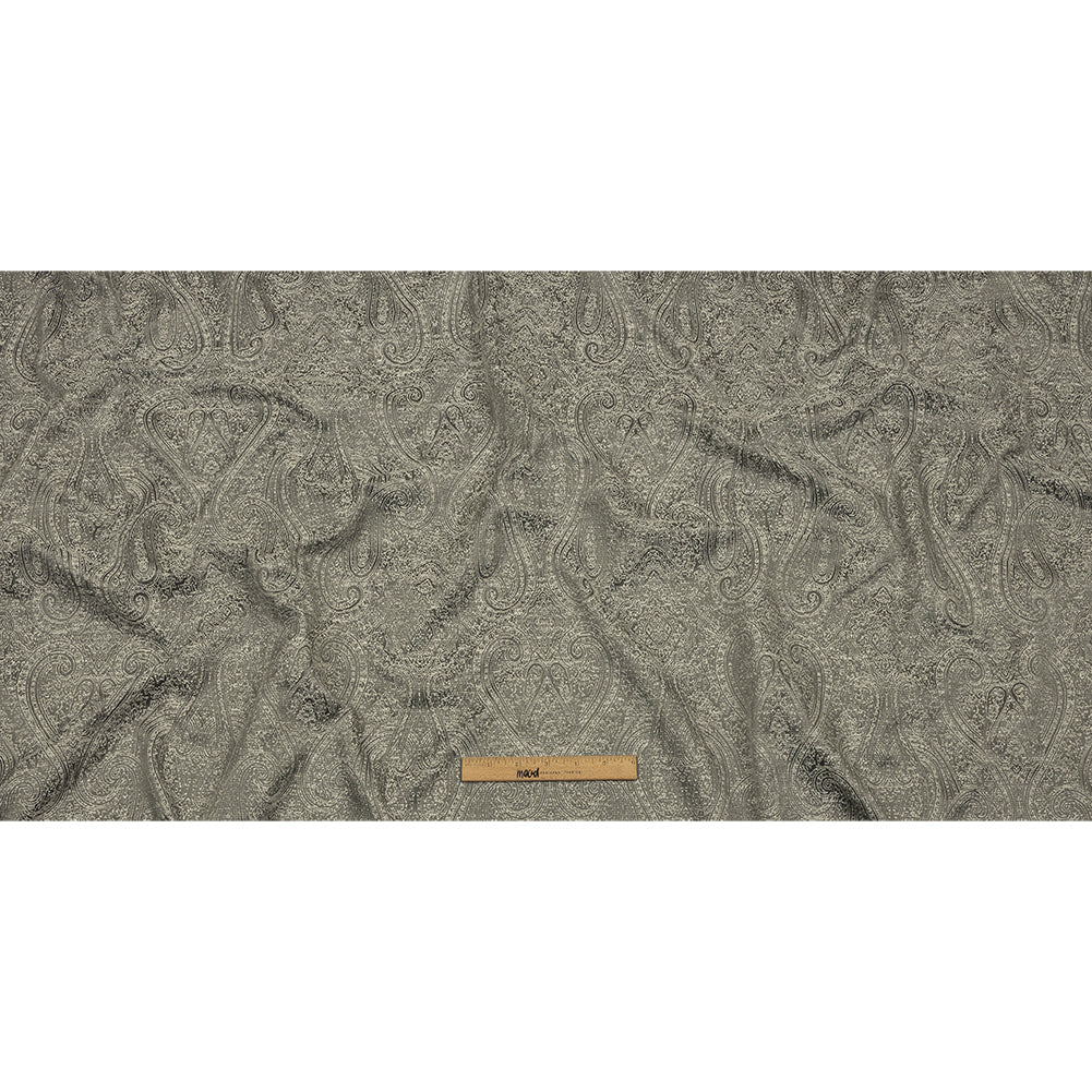 Cotton and Recycled Polyester Drapery Jacquard - Graphite Delicate Paisley - British Imported