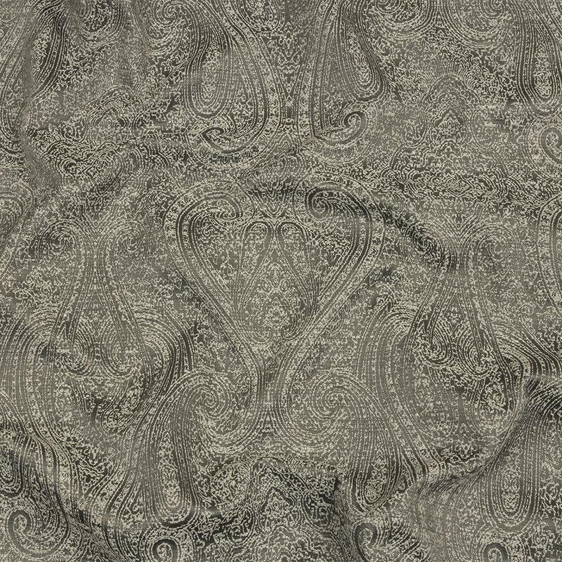 Cotton and Recycled Polyester Drapery Jacquard - Graphite Delicate Paisley - British Imported