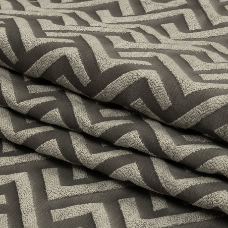 Cotton and Recycled Polyester Drapery Jacquard - Graphite Broken Chevrons - British Imported