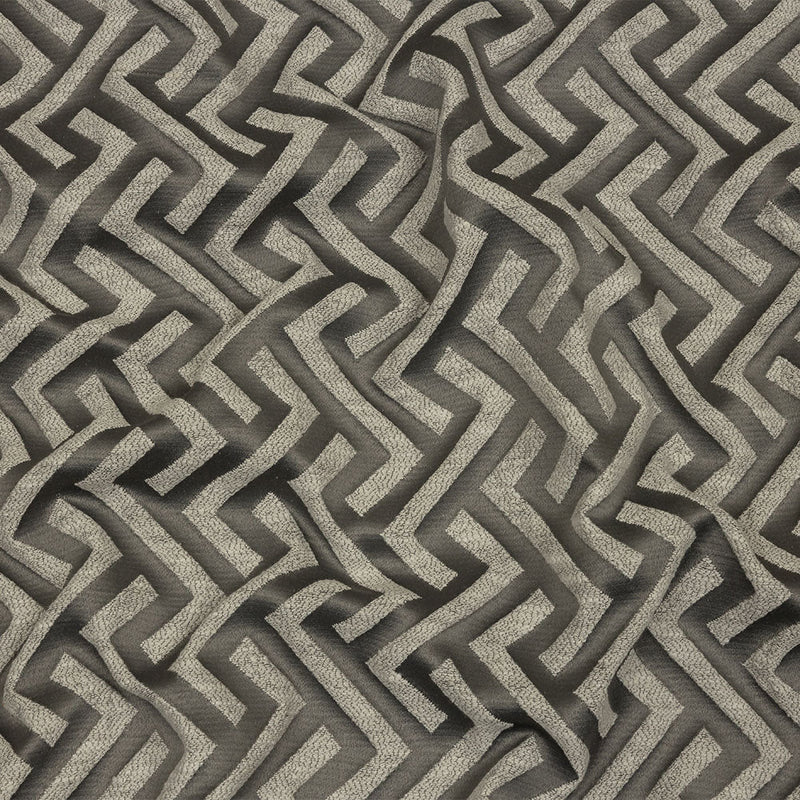 Cotton and Recycled Polyester Drapery Jacquard - Graphite Broken Chevrons - British Imported