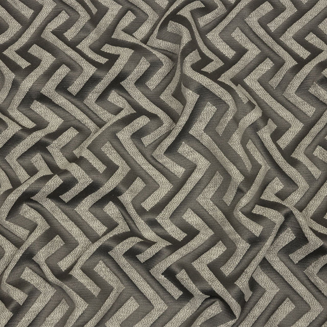 Cotton and Recycled Polyester Drapery Jacquard - Graphite Broken Chevrons - British Imported