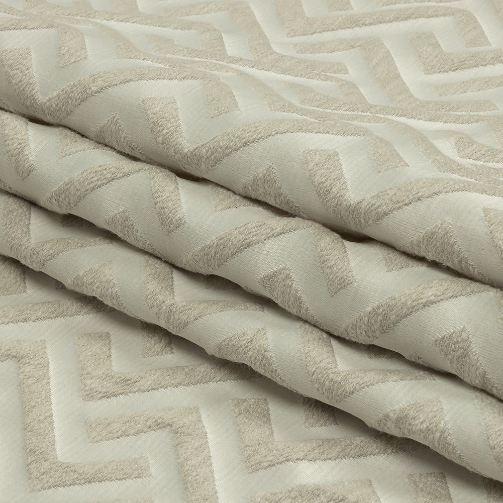 Cotton and Recycled Polyester Drapery Jacquard - Ivory Broken Chevrons - British Imported