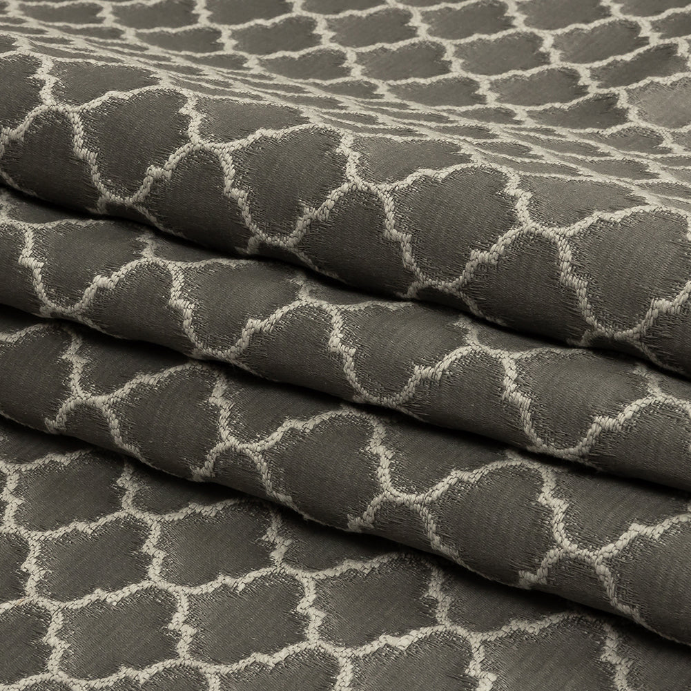 Cotton and Recycled Polyester Drapery Jacquard - Graphite Fancy Little Ogees - British Imported