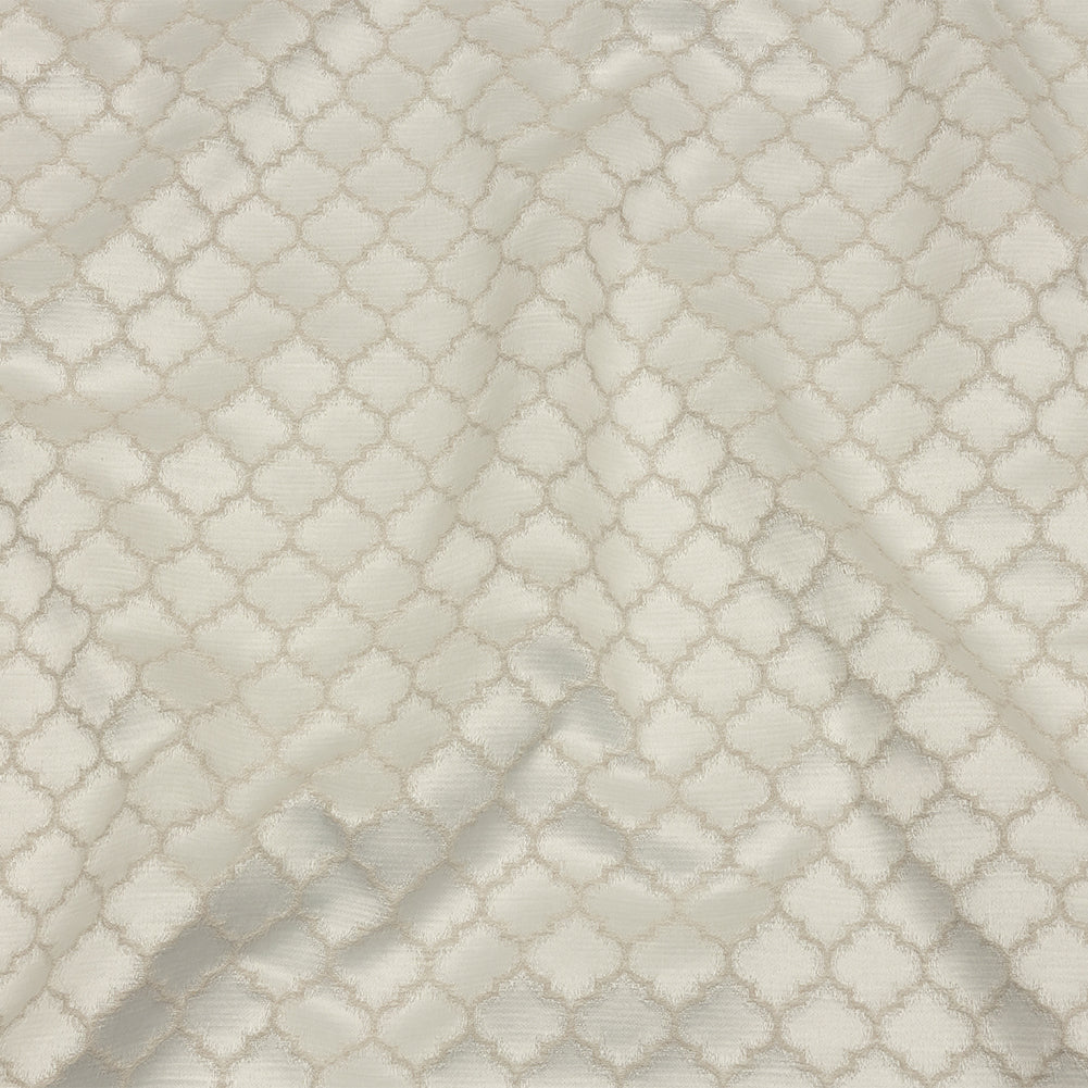 Cotton and Recycled Polyester Drapery Jacquard - Ivory Fancy Little Ogees - British Imported