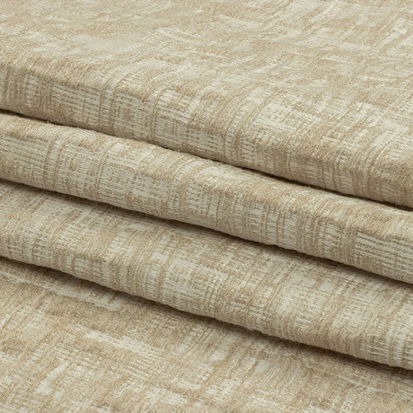 Cotton and Recycled Polyester Drapery Jacquard - Champagne Crosshatched Lines - British Imported
