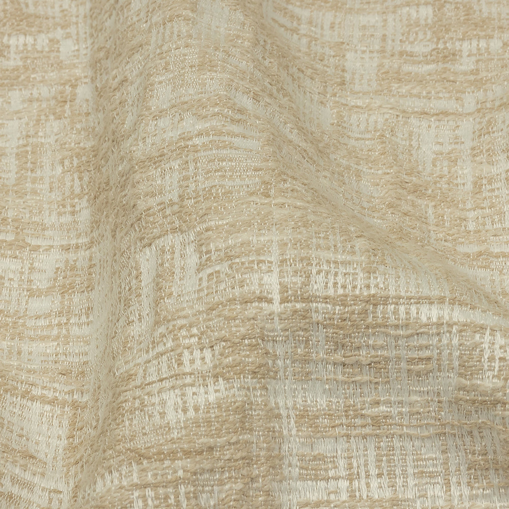Cotton and Recycled Polyester Drapery Jacquard - Champagne Crosshatched Lines - British Imported