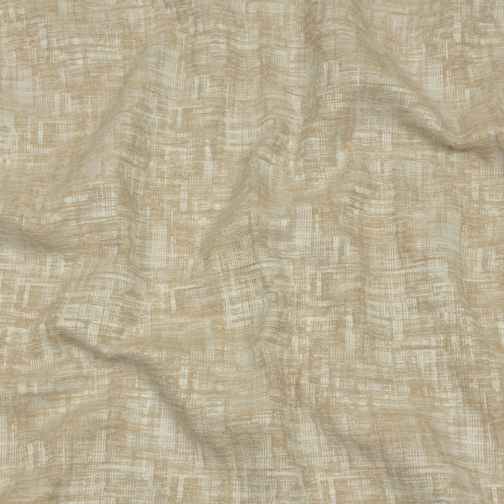 Cotton and Recycled Polyester Drapery Jacquard - Champagne Crosshatched Lines - British Imported
