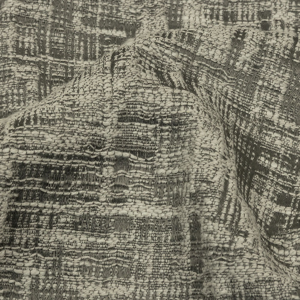 Cotton and Recycled Polyester Drapery Jacquard - Graphite Crosshatched Lines - British Imported