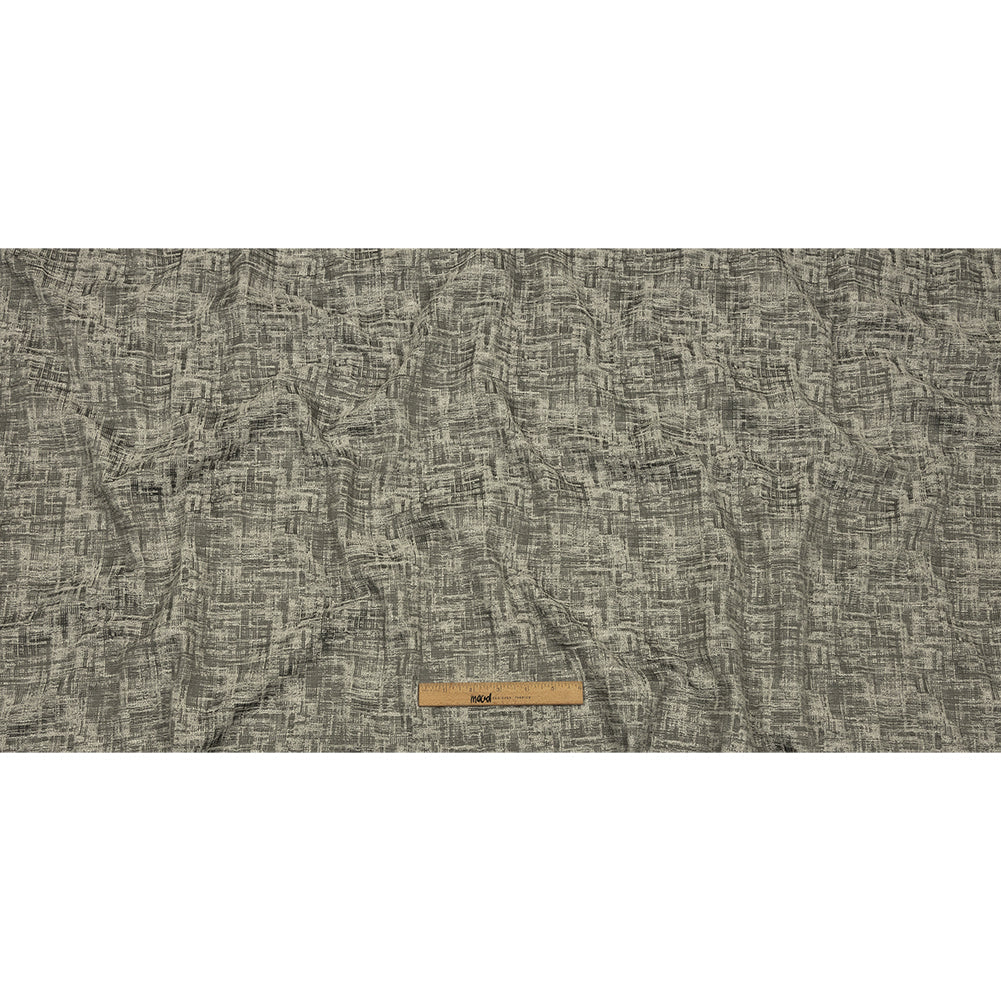 Cotton and Recycled Polyester Drapery Jacquard - Graphite Crosshatched Lines - British Imported