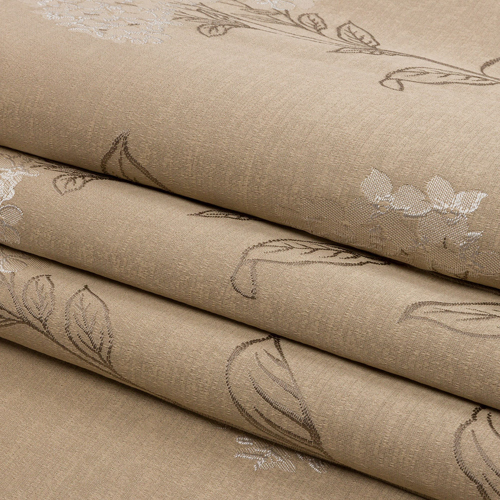 Drapery Jacquard - Caramel Hydrangea Stems - British Imported