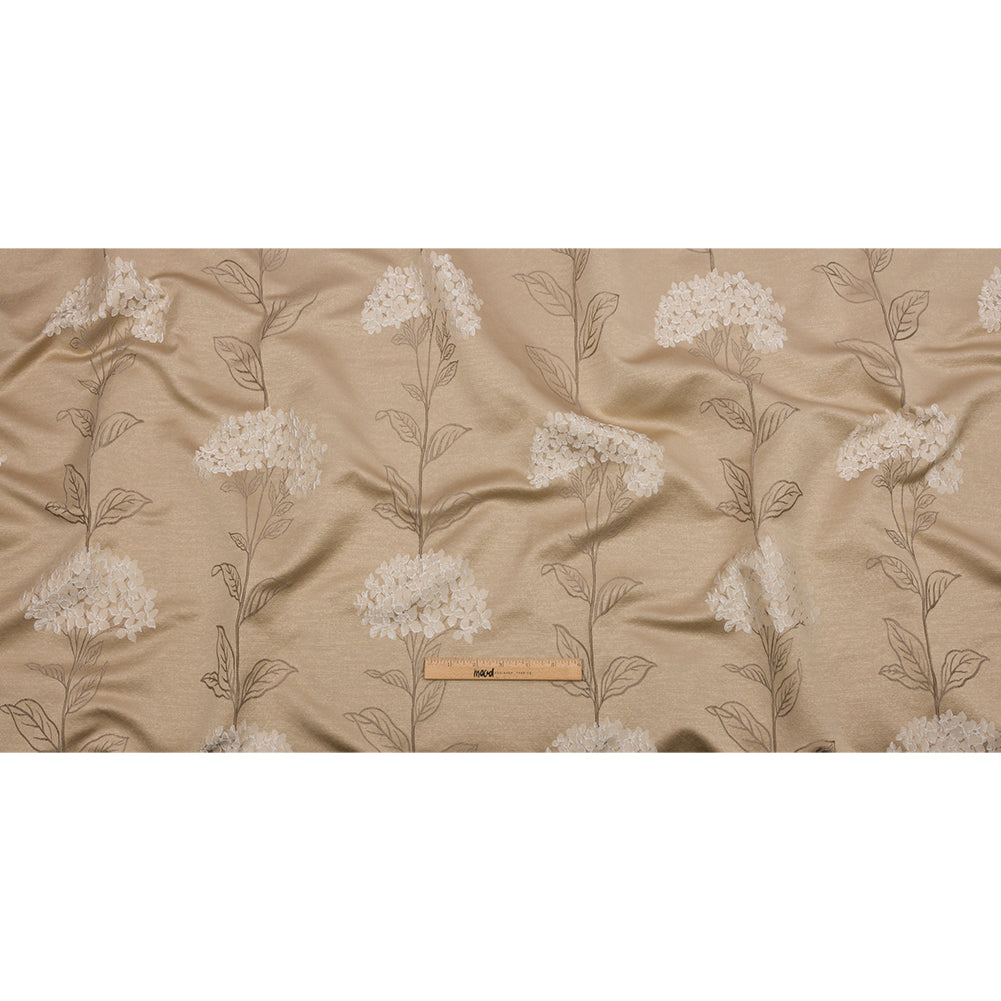Drapery Jacquard - Caramel Hydrangea Stems - British Imported