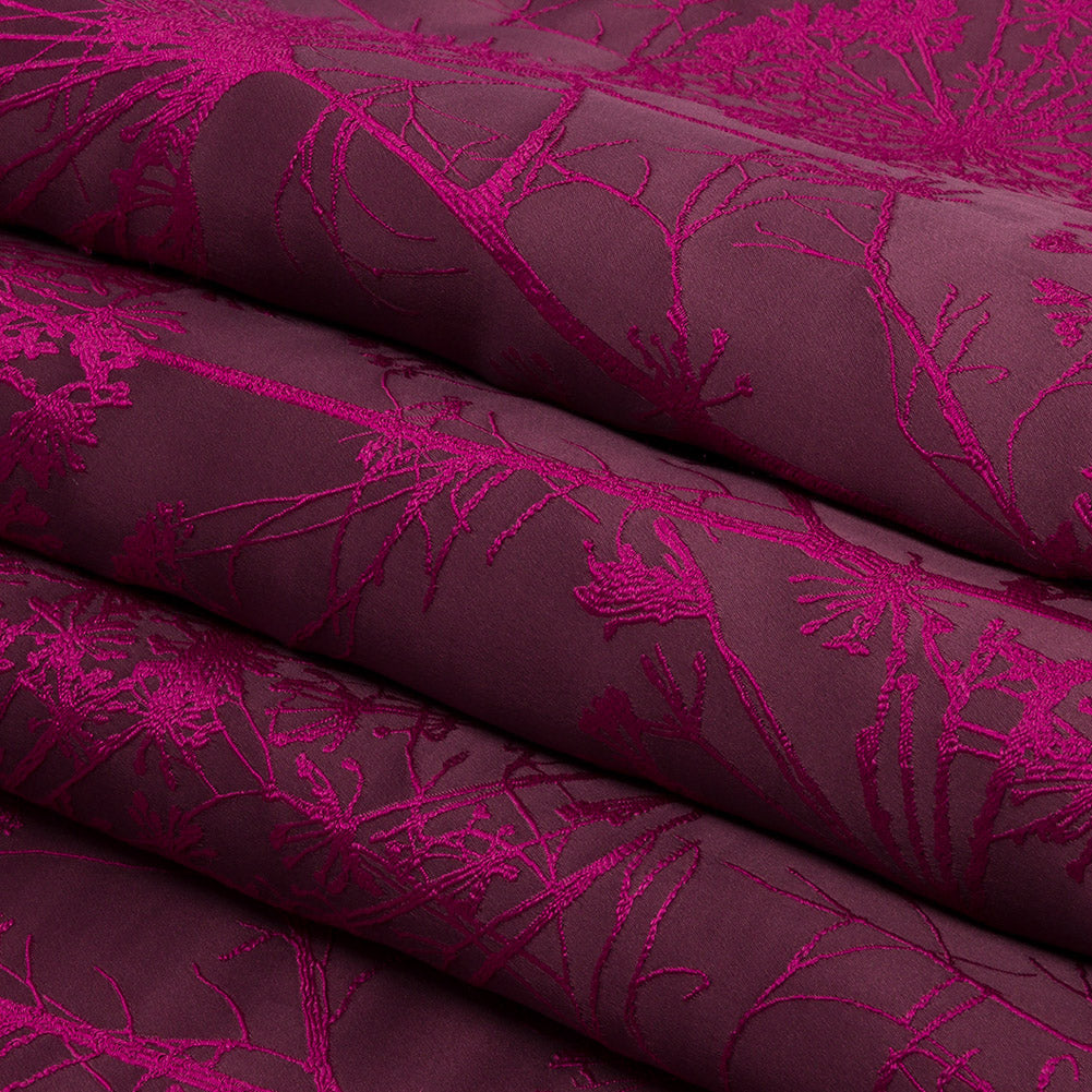 Satin-Faced Drapery Jacquard - Damson Fennel Flowers - British Imported