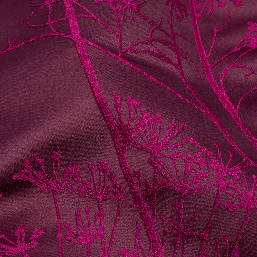 Satin-Faced Drapery Jacquard - Damson Fennel Flowers - British Imported
