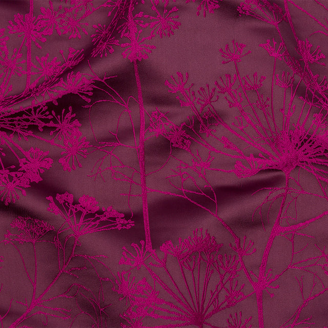 Satin-Faced Drapery Jacquard - Damson Fennel Flowers - British Imported