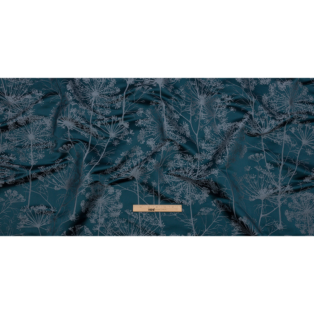 Satin-Faced Drapery Jacquard - Navy Fennel Flowers - British Imported
