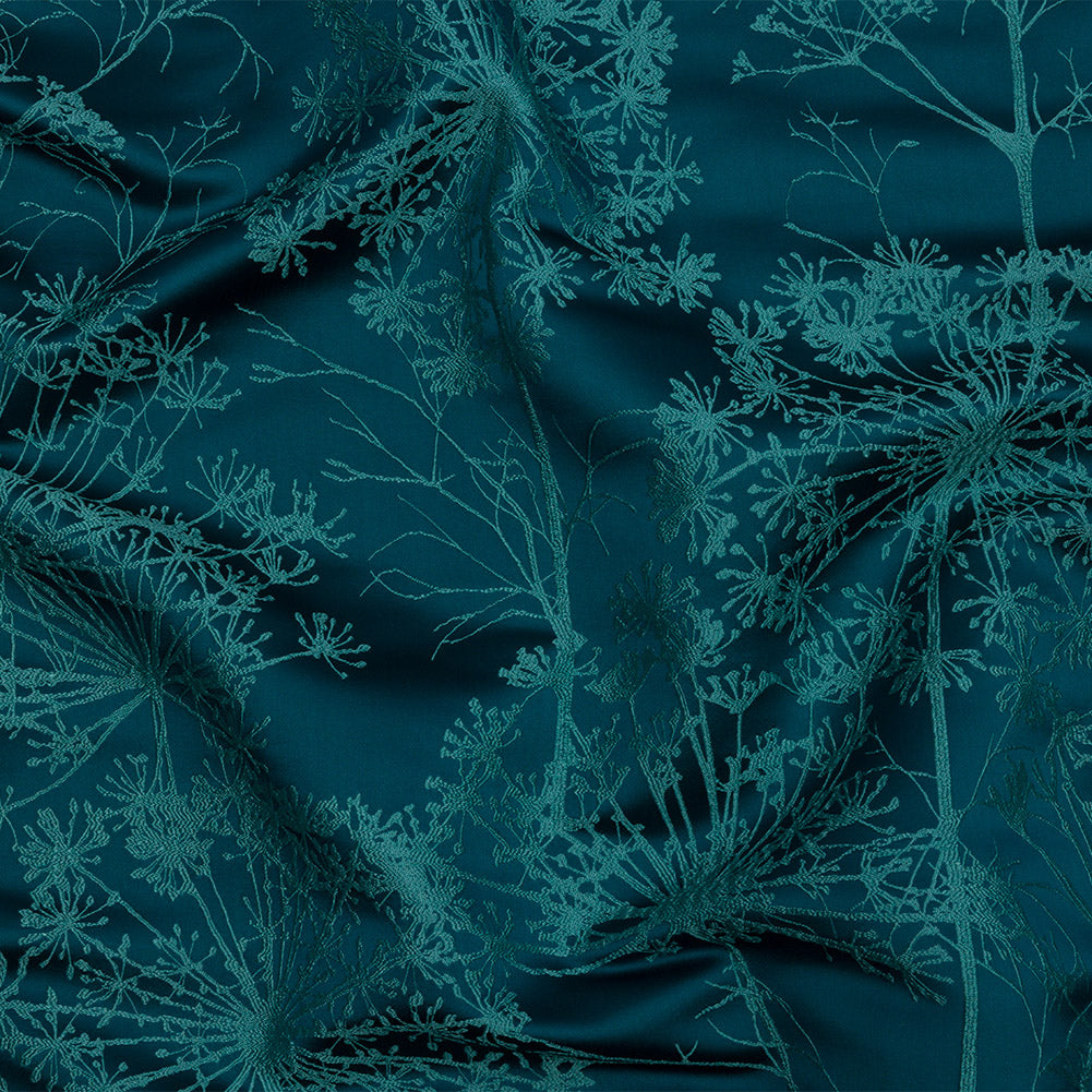 Satin-Faced Drapery Jacquard - Peacock Fennel Flowers - British Imported