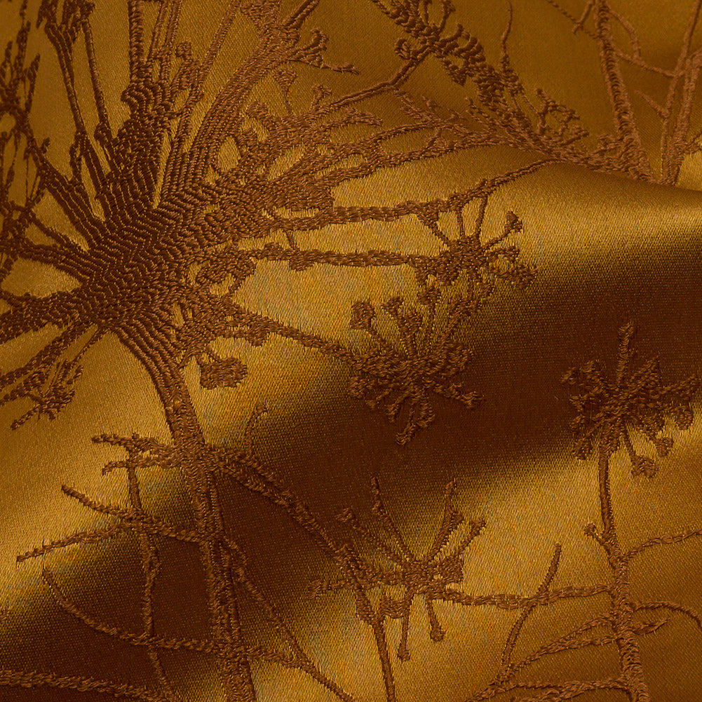 Satin-Faced Drapery Jacquard - Yellow Ochre Fennel Flowers - British Imported